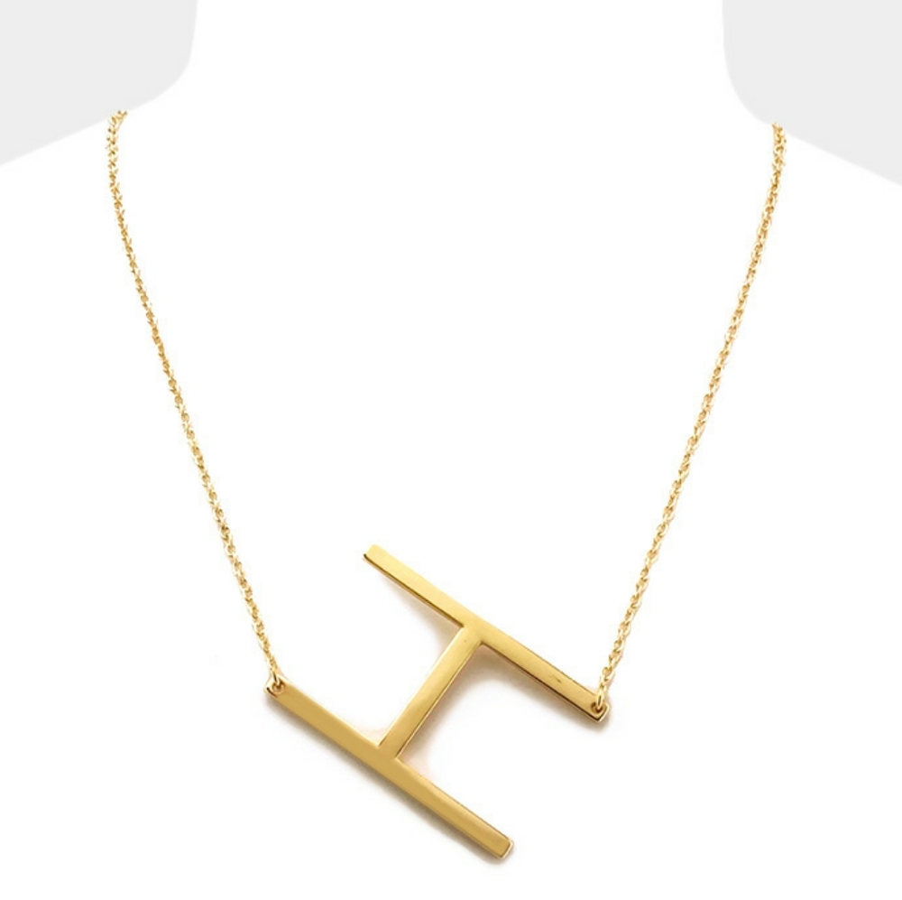 Gold Monogram "H" Large Initial Pendant Necklace